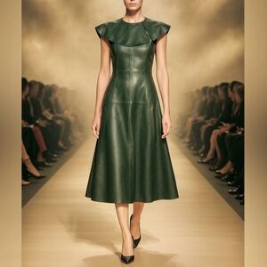 NWT,STATEMENT PIECE,Jennifer Sumko Emi Leather Dress,Rich Green,(MSRP$459),Size0